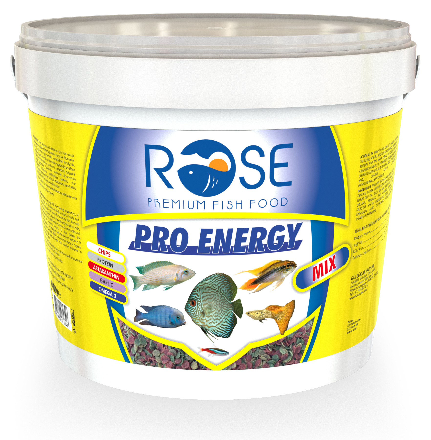 Rose Pro Energy Mix Chips Rose 2400 gr Kova Tropikal Malawi Ciklet Discus Balık Yemi