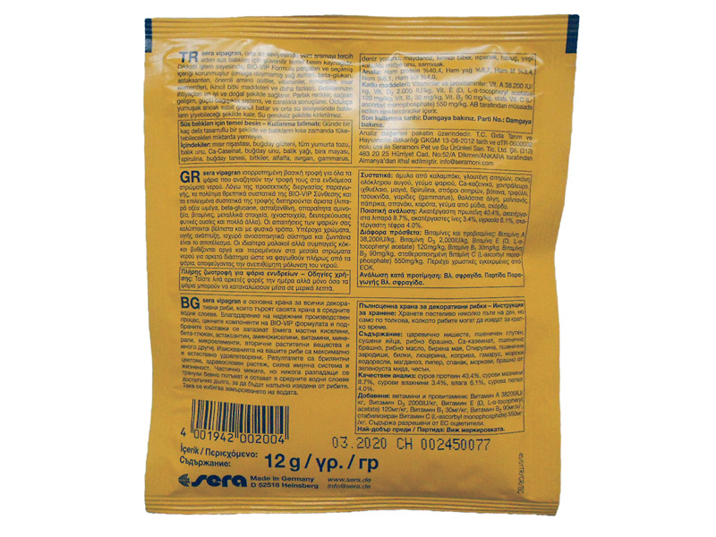 SERA VİPAGRAN 9 X 12 GR ZARF BALIK YEMİ