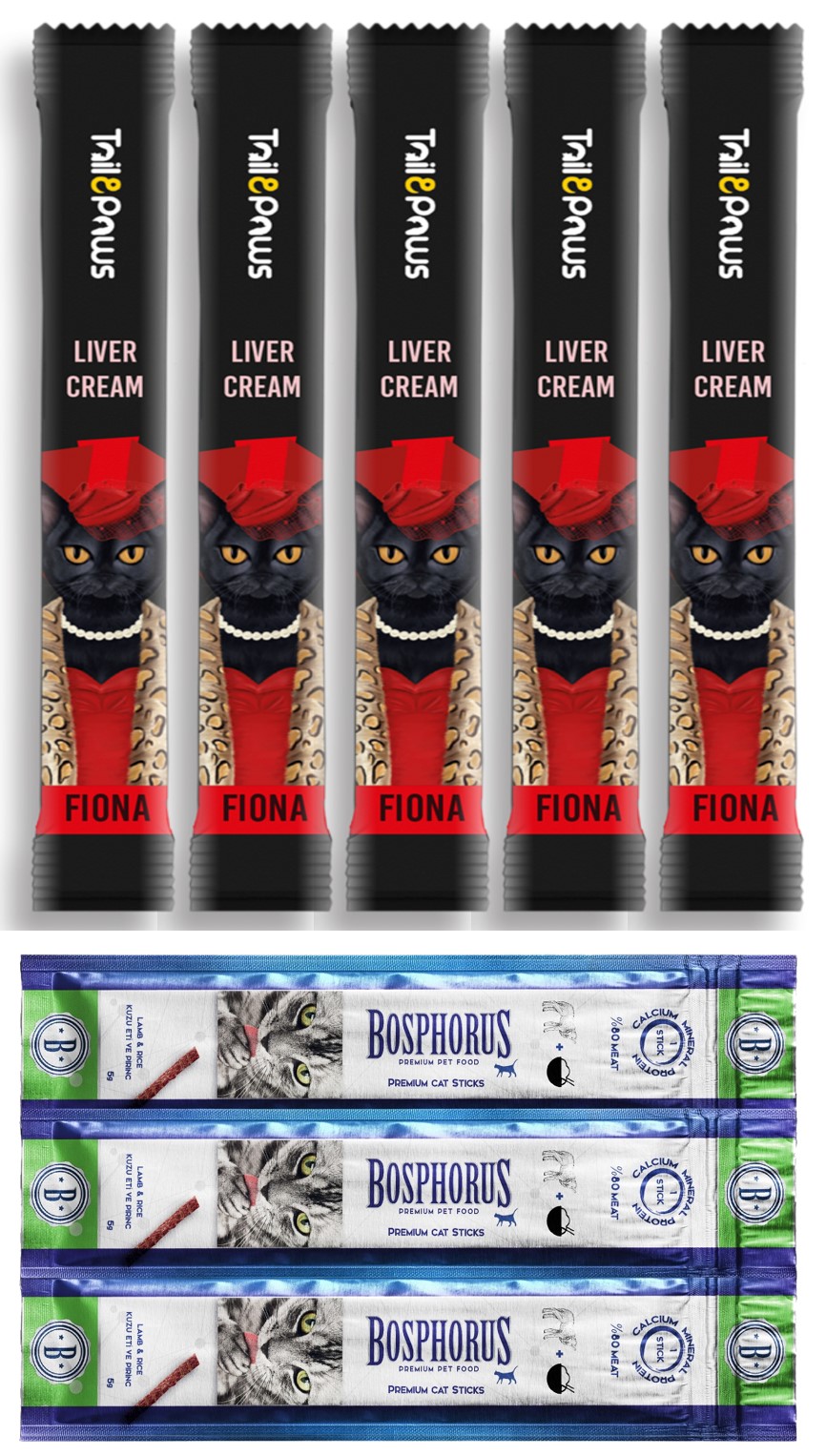 Tail paws Fiona Ciğerli Krema Sıvı Kedi Ödülü 5x15gr ve 1 adet 3lü Sticks