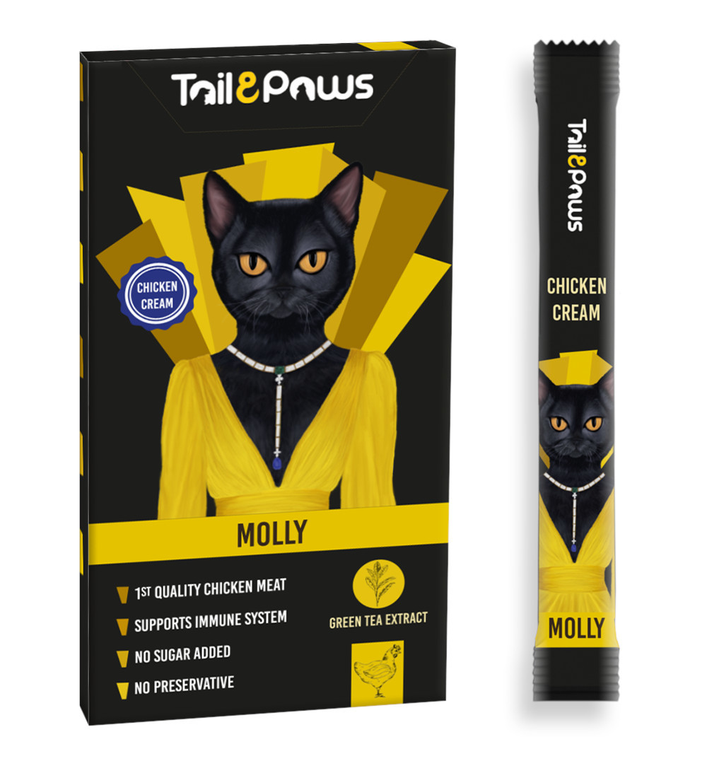 Tail paws Molly Tavuklu Krema Sıvı Kedi Ödülü 5x15gr ve 1 adet Bosphorus 1 adet 3lü Sticks