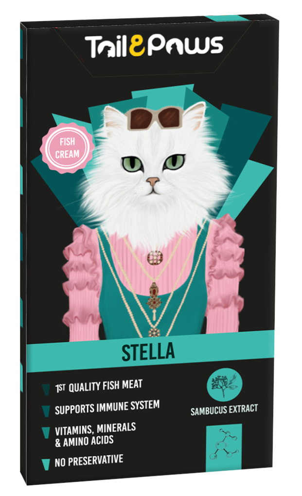 Tail paws Stella Somonlu Multi Vitamin Krema Sıvı Kedi Ödülü 5x15gr ve 1 adet 3lü Sticks