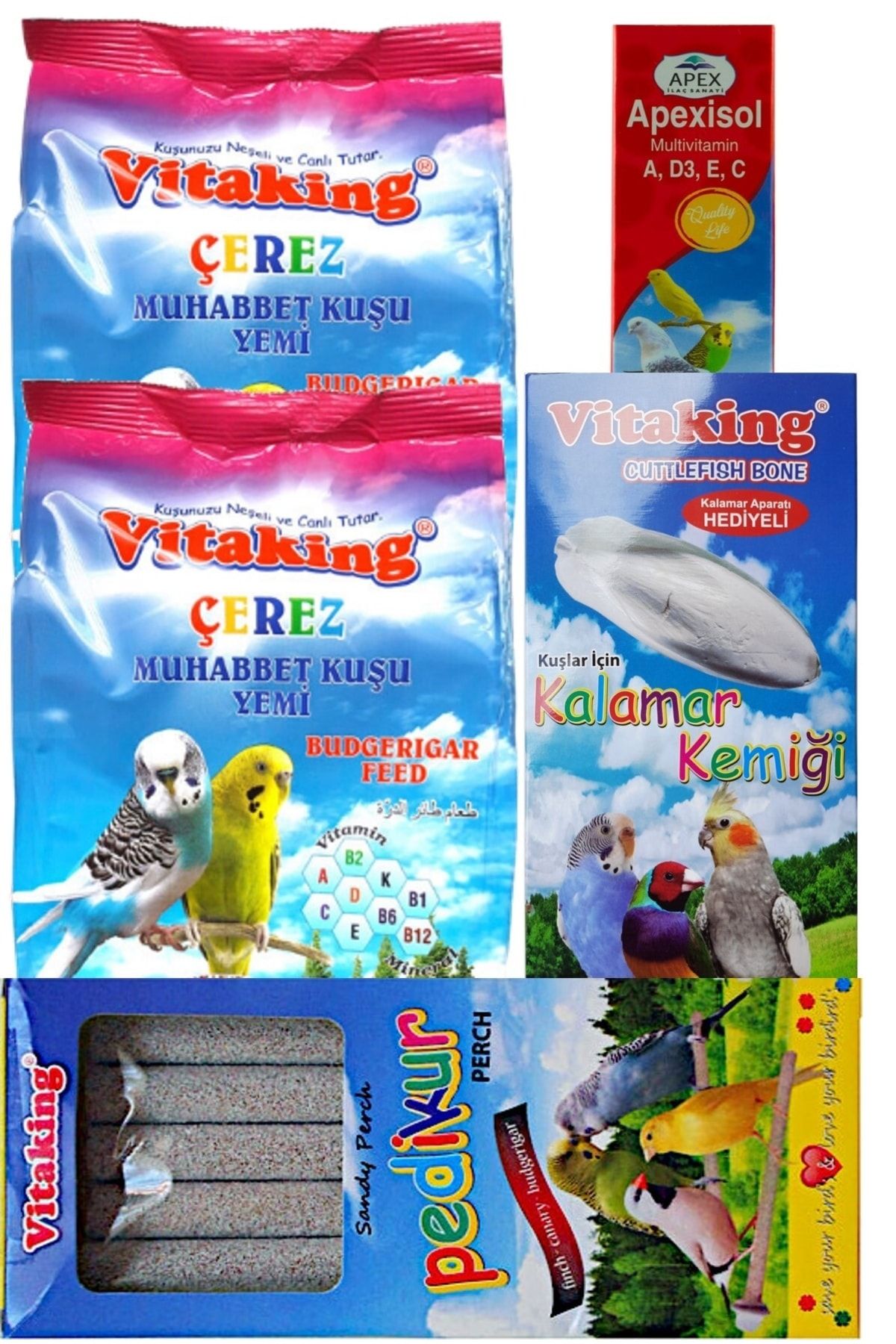 Cerez Muhabbet Kusu Yemi 2kg, Kalamar, Pedikur Kumlu Tunek, Multivitamin Seti