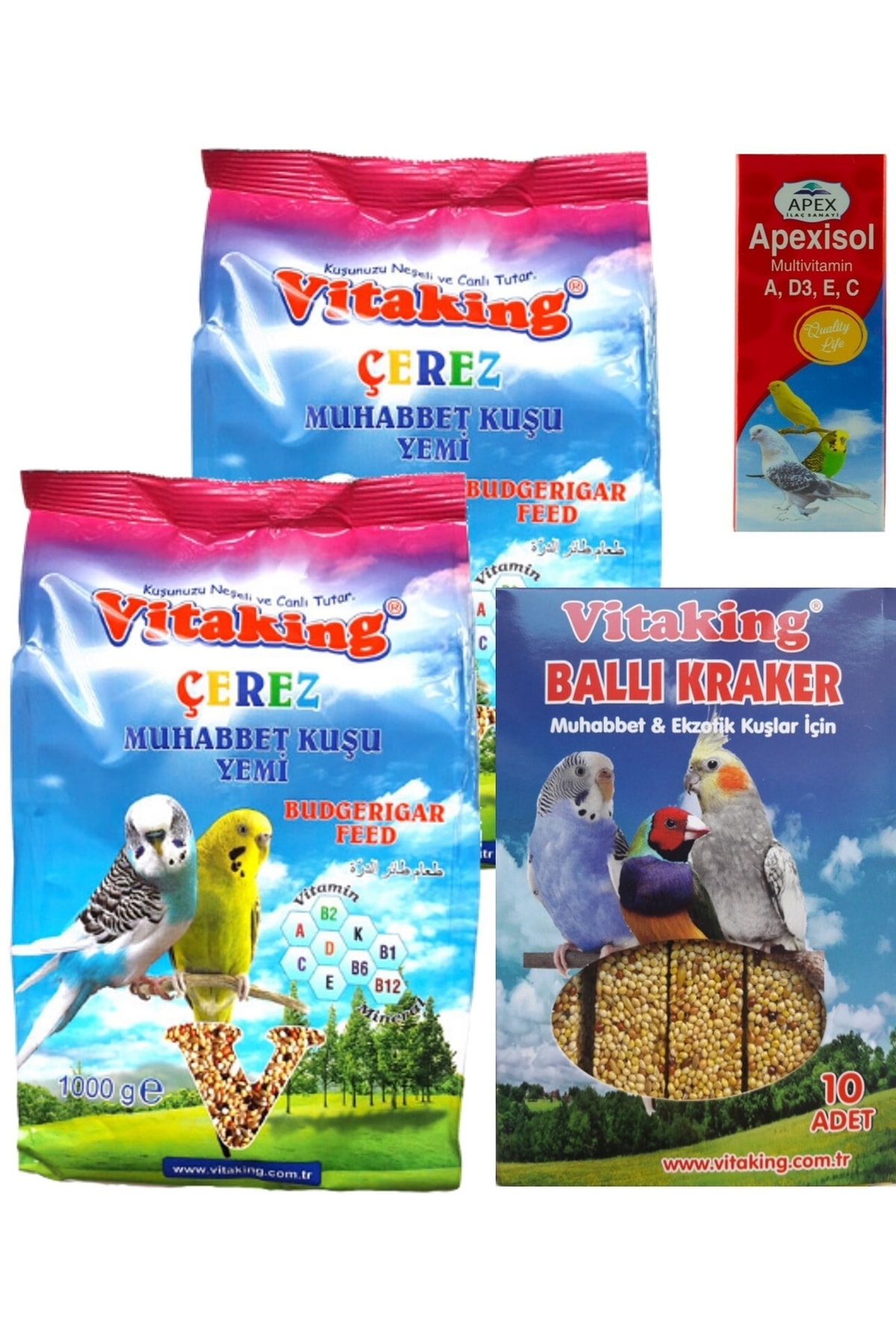 Vitaking Muhabbet Kusu Yemi Cerez 2 Kg, 10lu Kraker, Multivitamin Seti