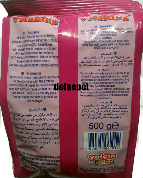 VİTAKİNG MUHABBET KUŞU YEMİ ÇEREZ 500GR