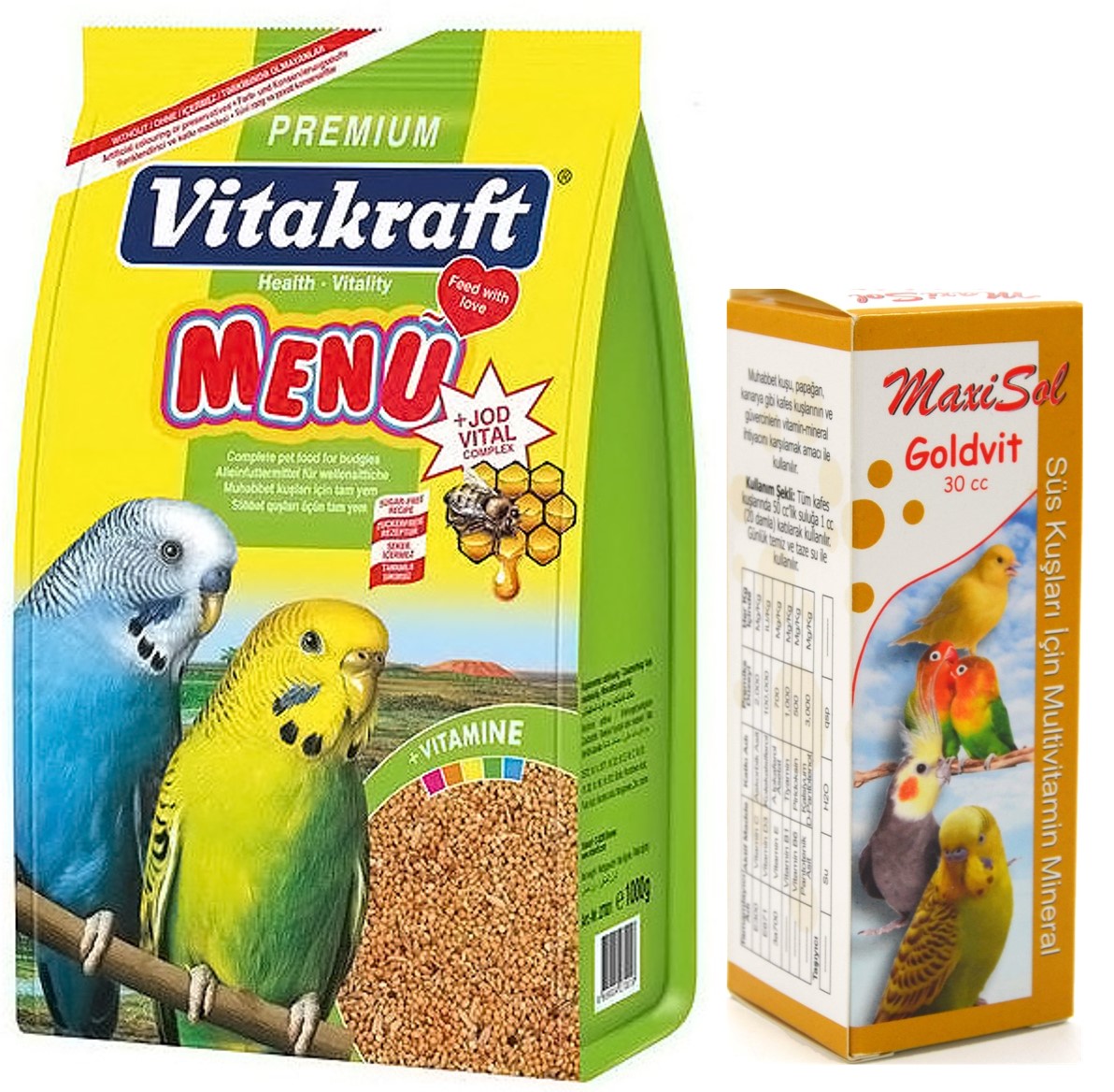 Vitakraft Premium Menu Muhabbet 1Kg + Goldvit 30cc Ötüm ve Enerji Vitamin Seti