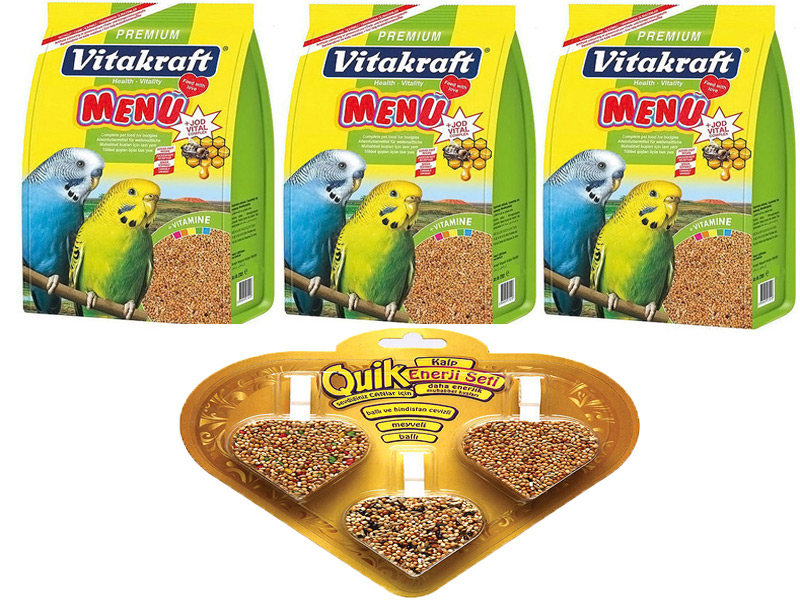 VİTAKRAFT MUHABBET KUŞU YEMİ 3 X 500GR + QUİK KALP ŞEKİLLİ ENERJİ SETİ KAMPANYA