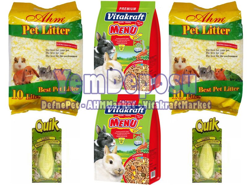 VİTAKRAFT TAVŞAN YEMİ 2 X 1 KG + AHM PET LİTTER 2 X 10 LT + 2 ADET QUİK KALSİYUM