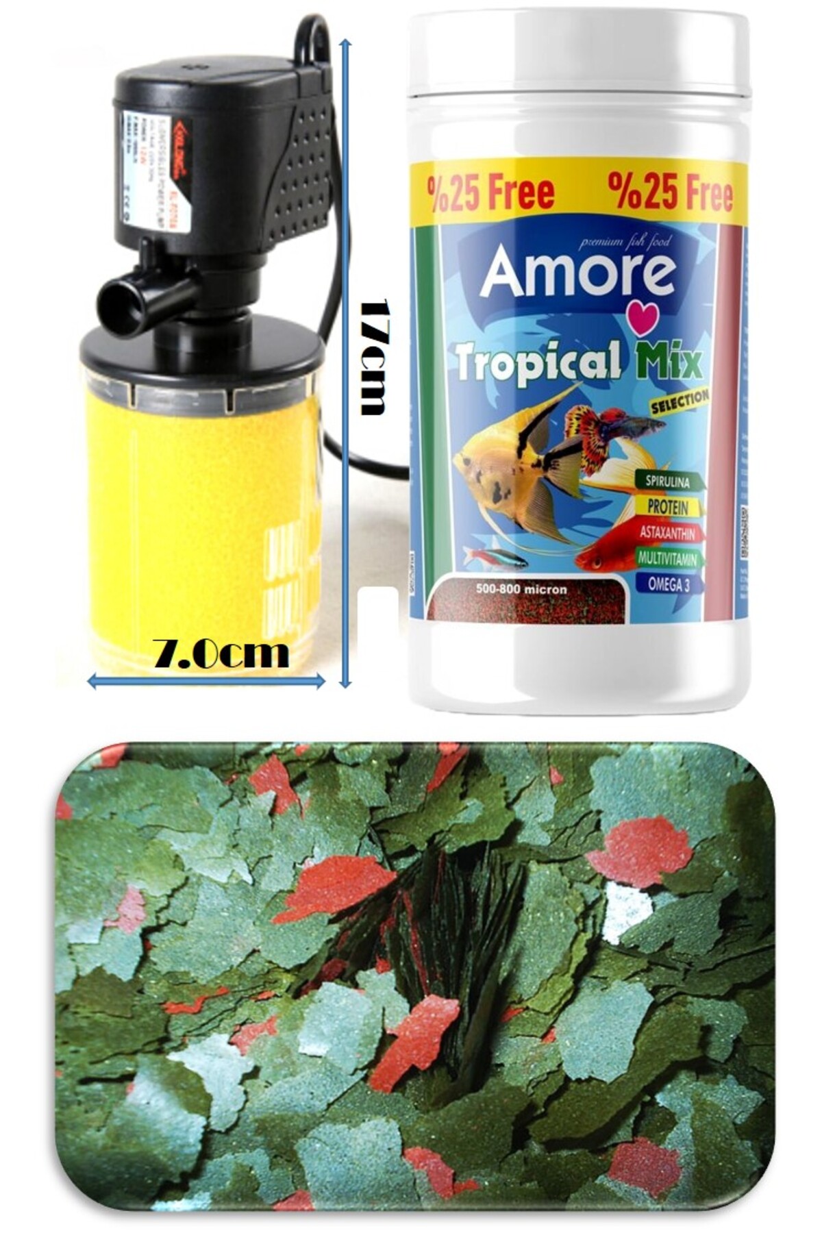 Xilong Xl-f070a Akvaryum ıc Filtre , Amore Tropical Mix 125ml, Sera Flora 30gr Balik Yemi